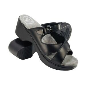 Dansko | Sela Sandals | Black Leather Straps Silver Buckle | 41